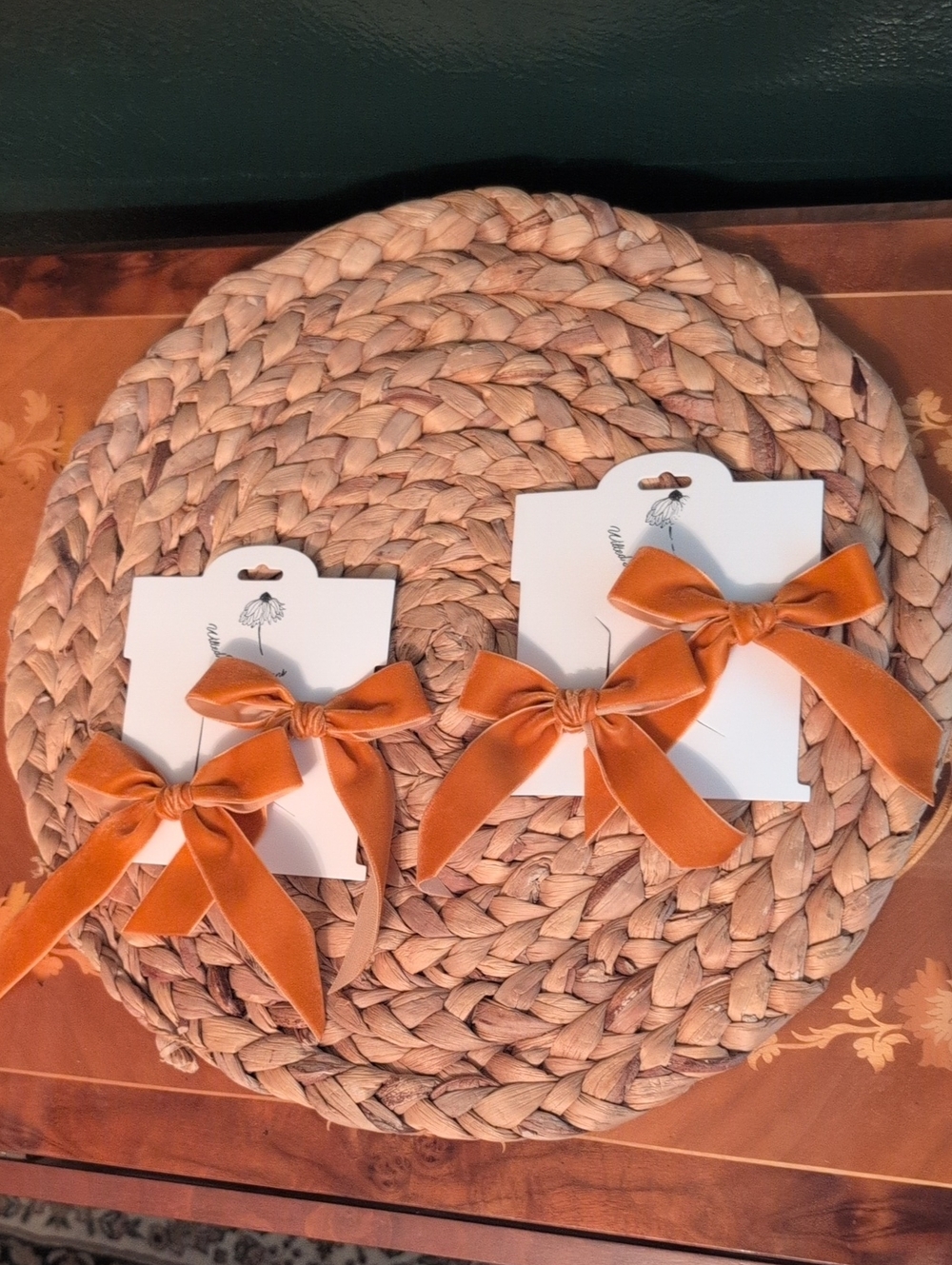 Pumpkin Velvet Pigtail Bow Sets